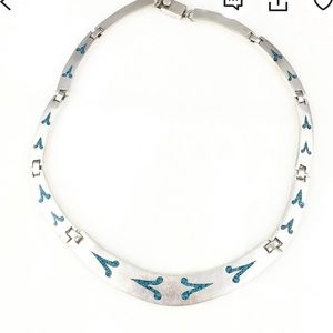 Vintage 925 Mexico Sterling Silver Taxco Turquoise Collar Necklace